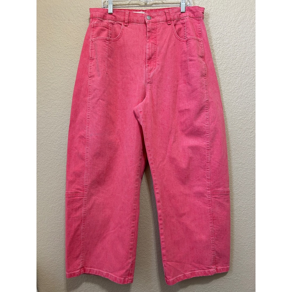 Pilcro 32 Tall Pink Berry Barrel Jeans High Rise Wide Leg Cottage Boho Denim
